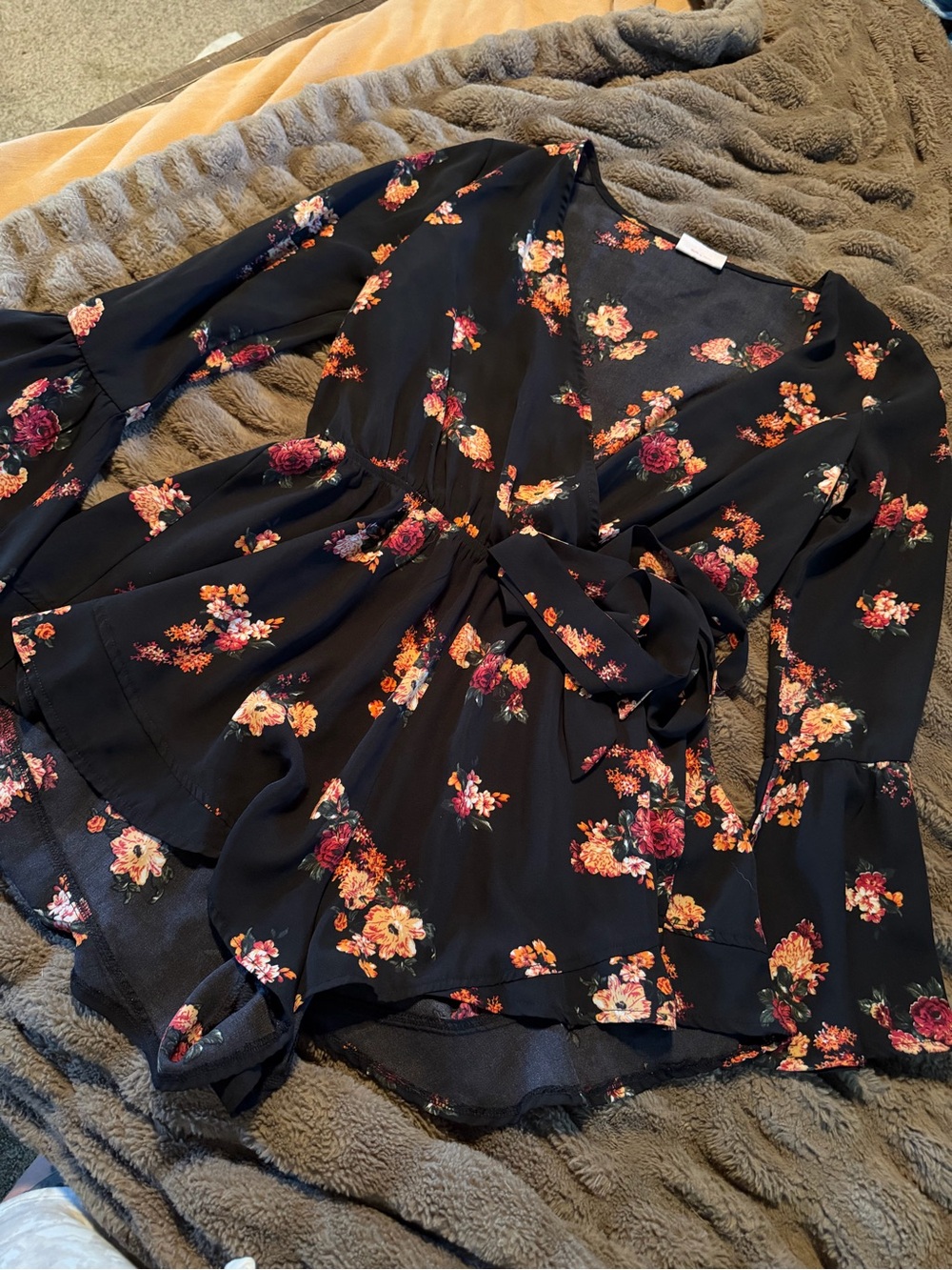 Showpo Women's Black Floral Romper with Tie Waist